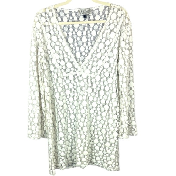 J. Valdi White Polka Dot Lace Long Sleeve Top Size XL - Picture 1 of 11